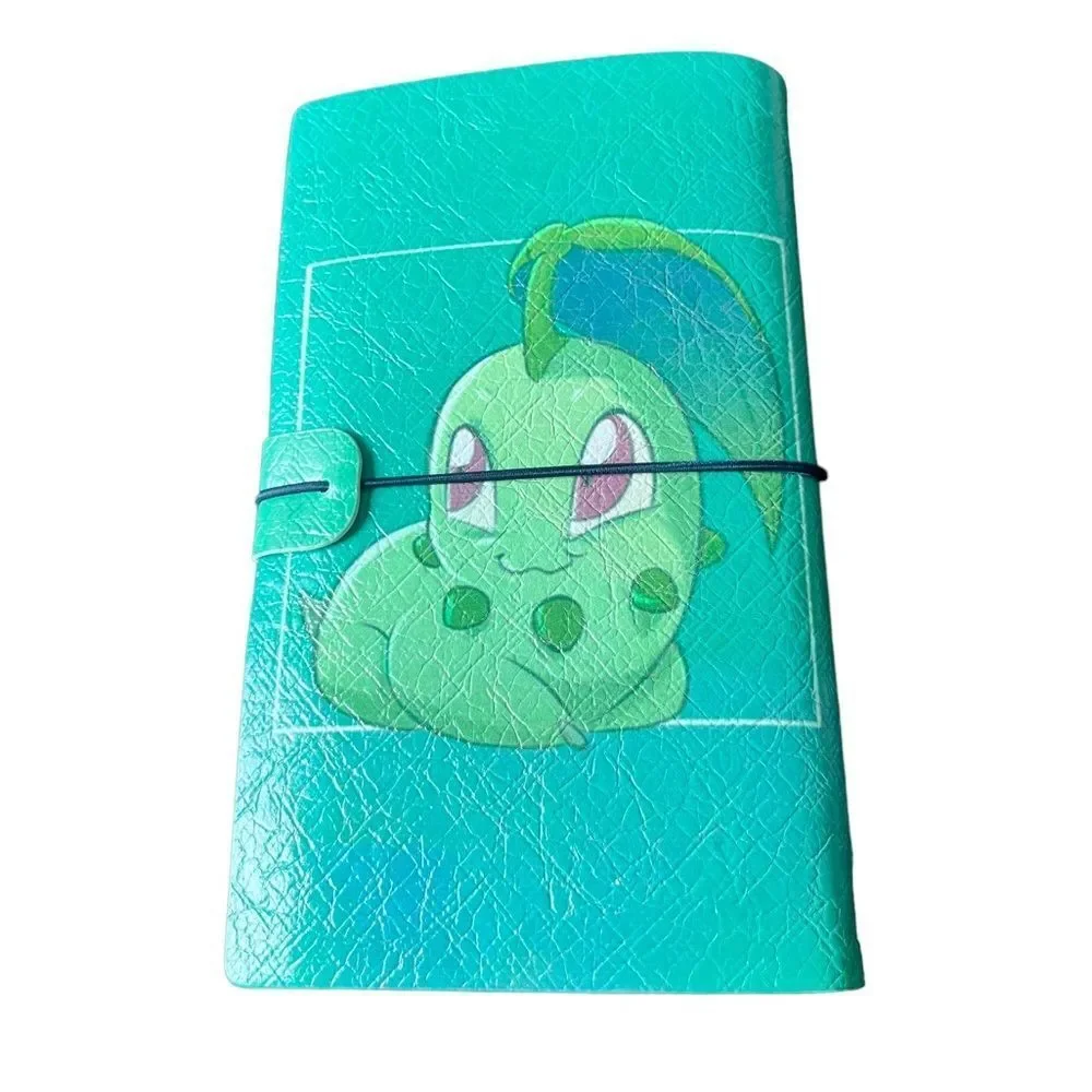 Chikorita Pokémon Blue & Green Faux Leather Reusable Travelers Notebook 8x4.5”
